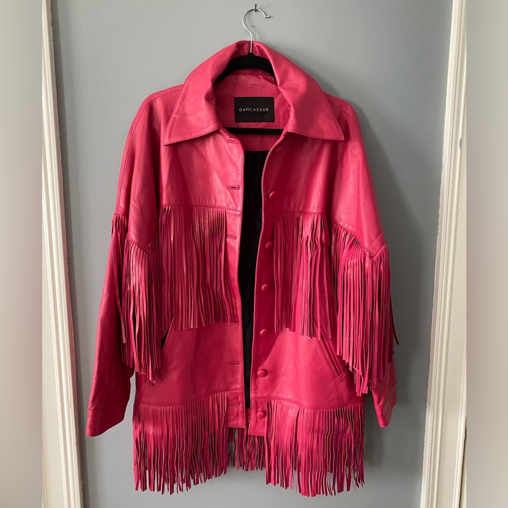 Dan Cassab Loretta Lambskin Fringe Jacket in Pink